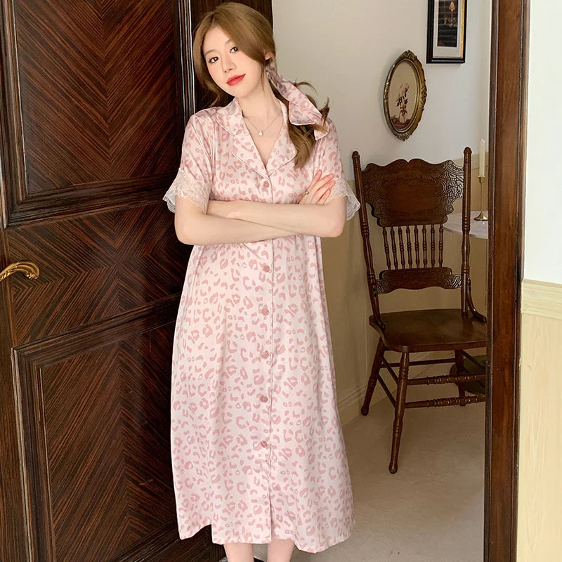 Aurora Dreams Pink Leopard Lace Nightgown