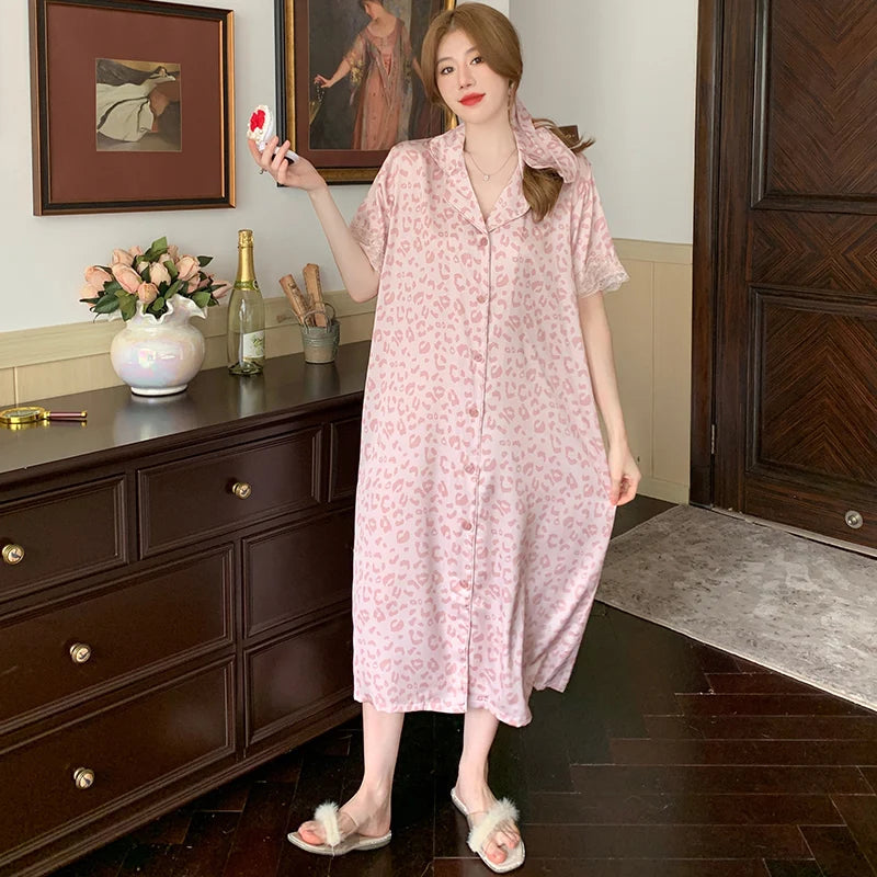 Aurora Dreams Pink Leopard Lace Nightgown