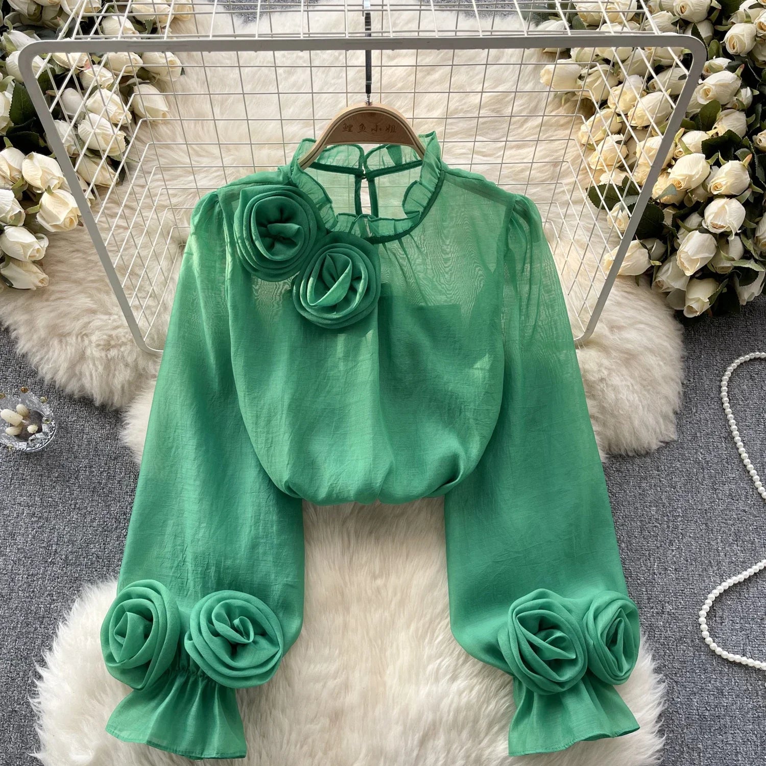 Summer Glow Chiffon Blouse with Lantern Sleeves for Stylish Ladies