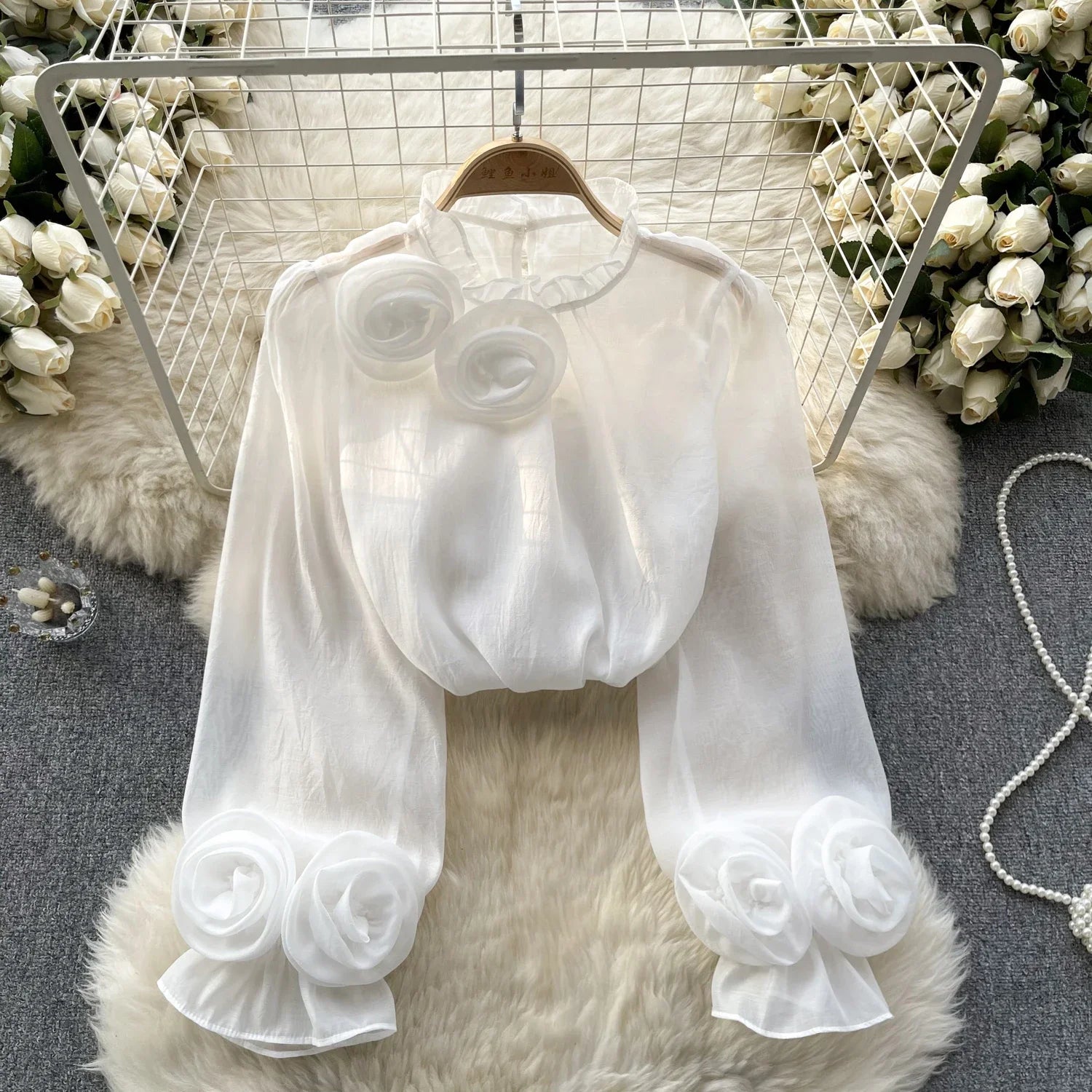 Summer Glow Chiffon Blouse with Lantern Sleeves for Stylish Ladies