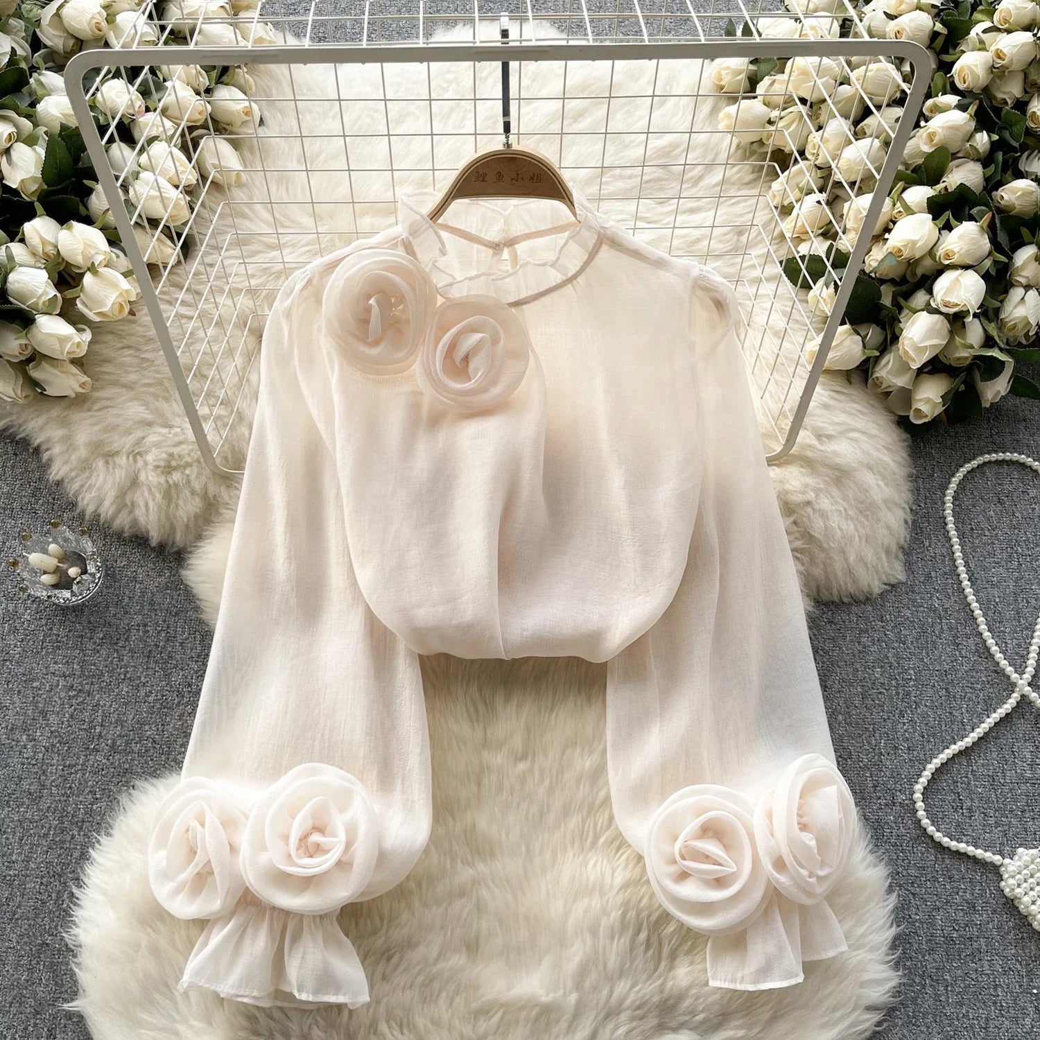 Summer Glow Chiffon Blouse with Lantern Sleeves for Stylish Ladies