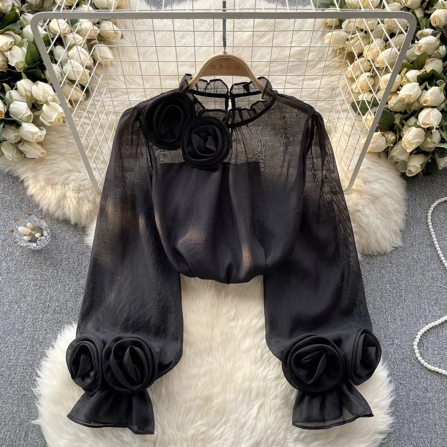 Summer Glow Chiffon Blouse with Lantern Sleeves for Stylish Ladies