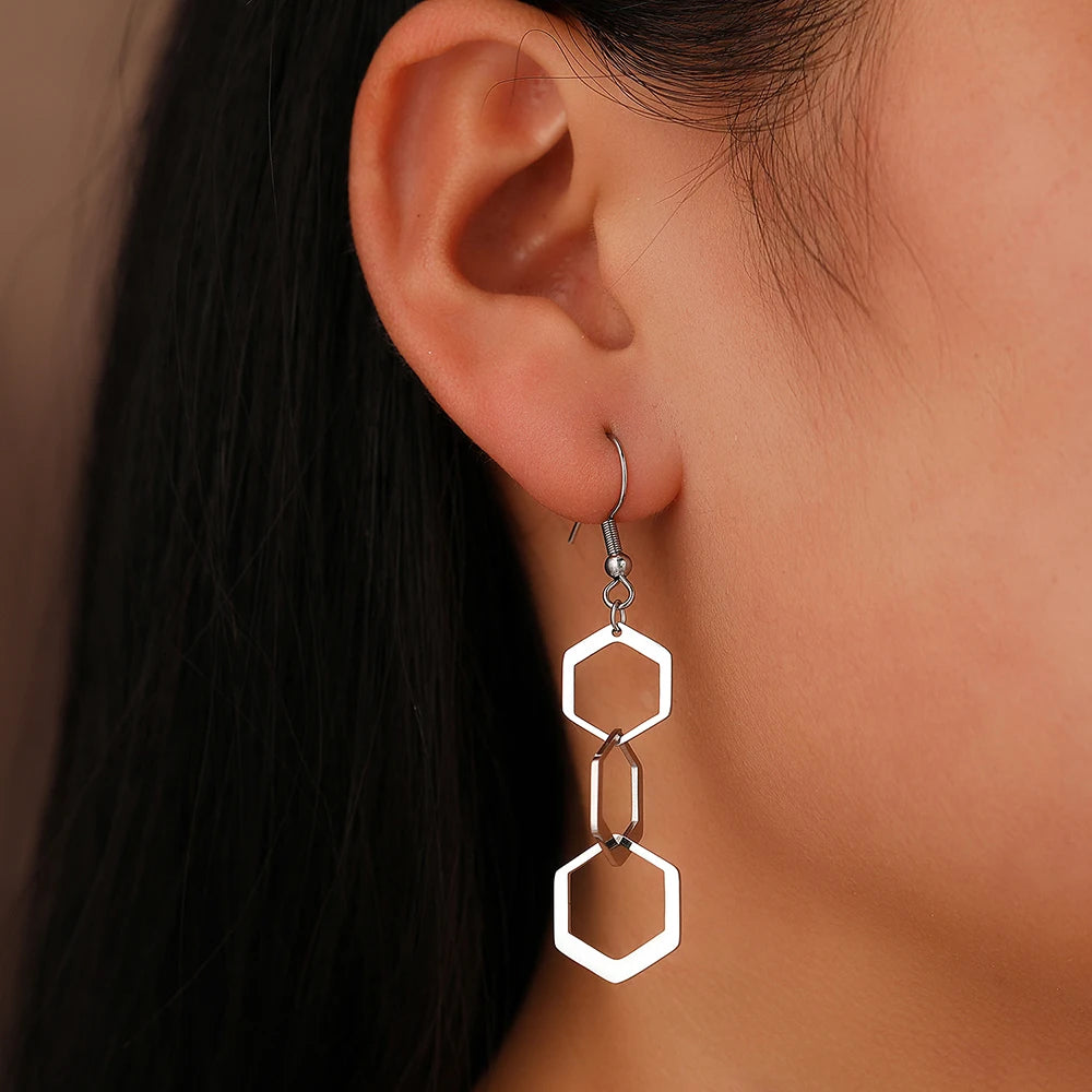 RVS Geometriche Orecchini Esagonali - Dichiarazione di Moda alla Moda