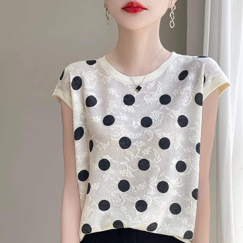 Mira Mode Sommerliche Polka-Dot-Bluse