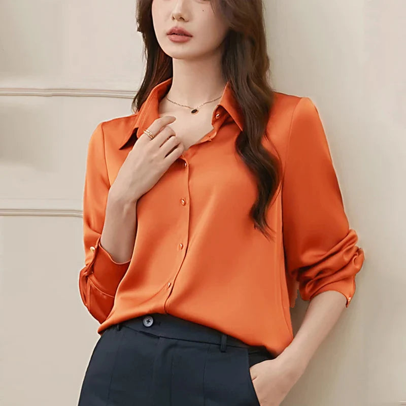 Livia | Elegante Nachtbluse für Damen | Orange