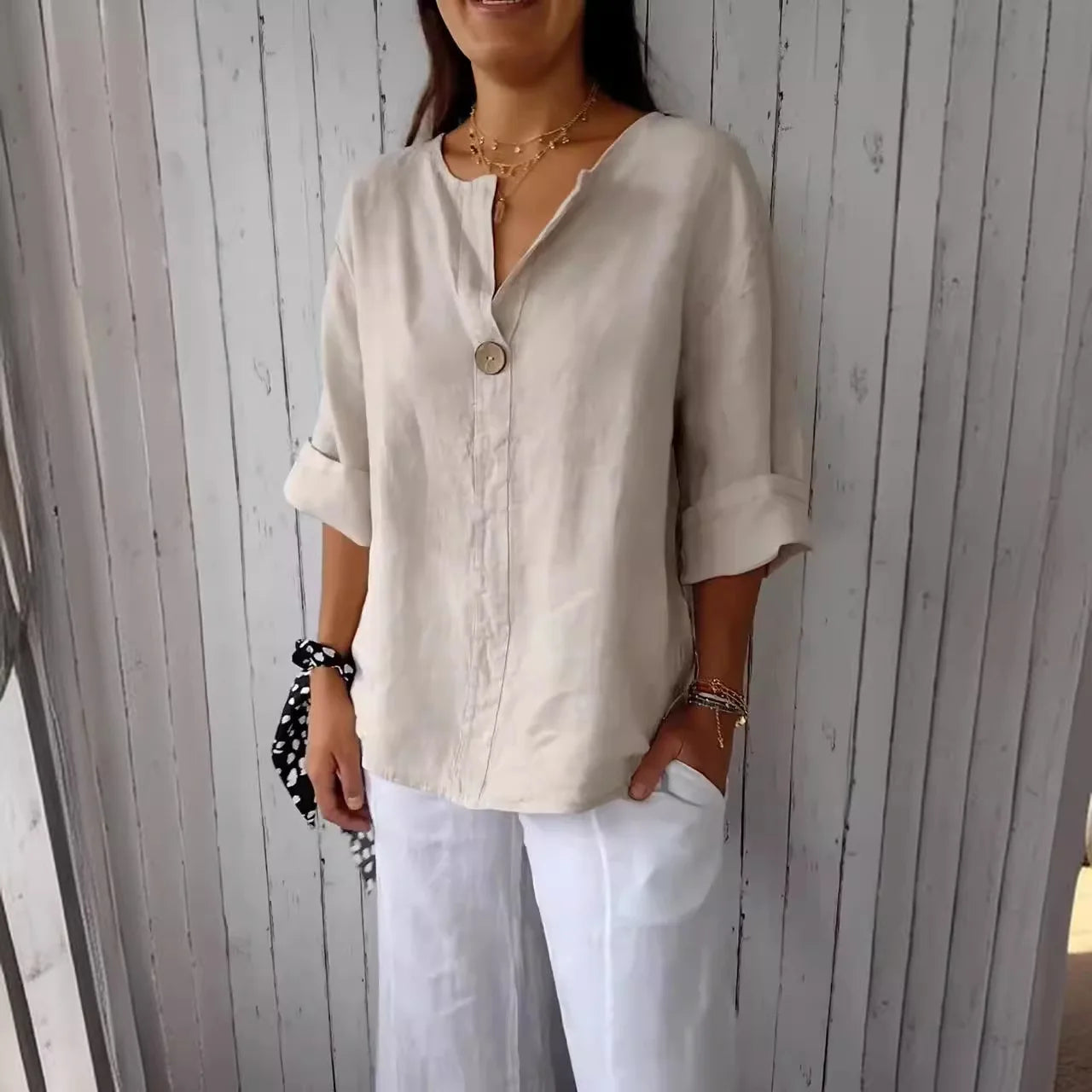 Aurelia Elegant V-Neck Knot Blouse