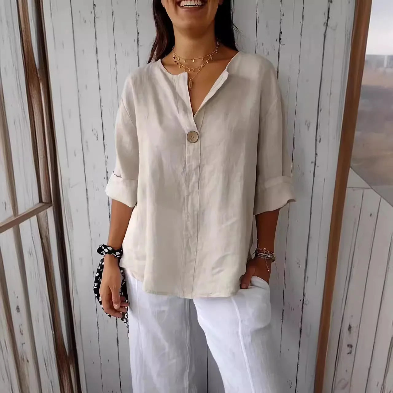Aurelia Elegant V-Neck Knot Blouse