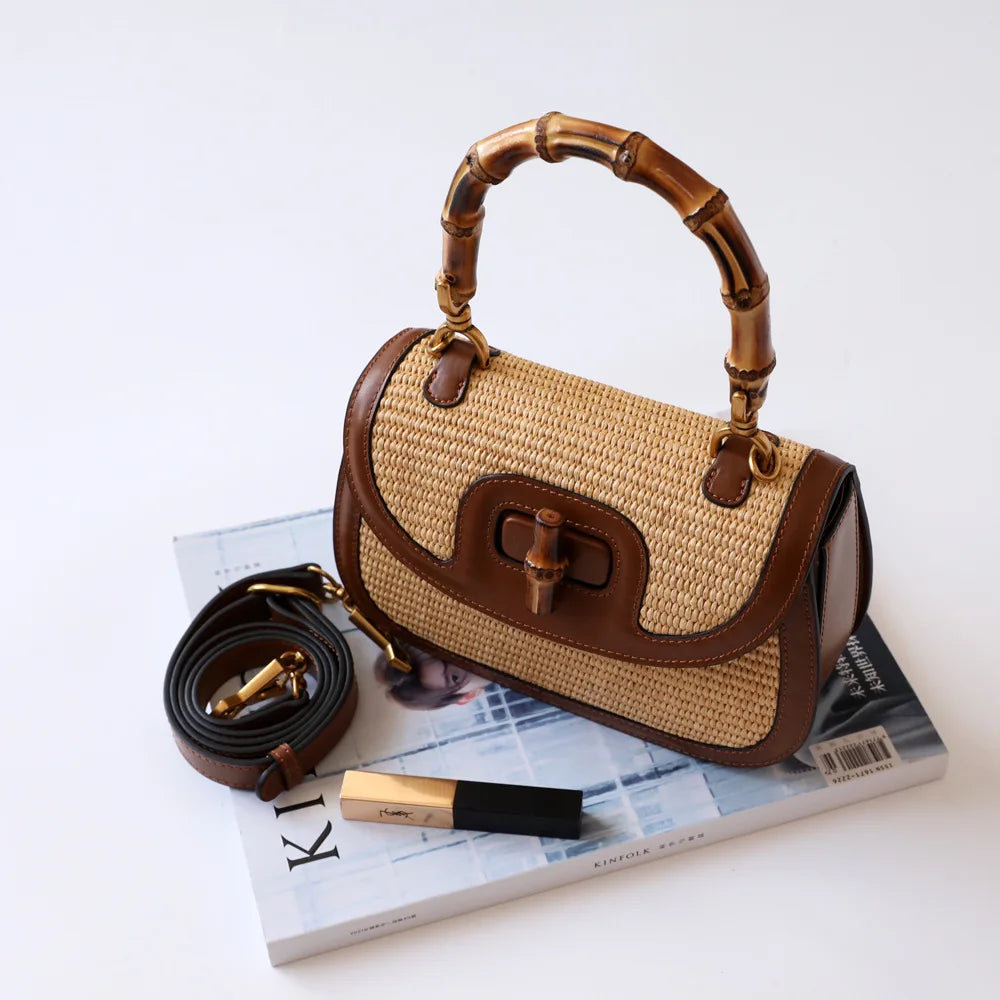 Eleganza Bamboo Cognac Borsa a Mano