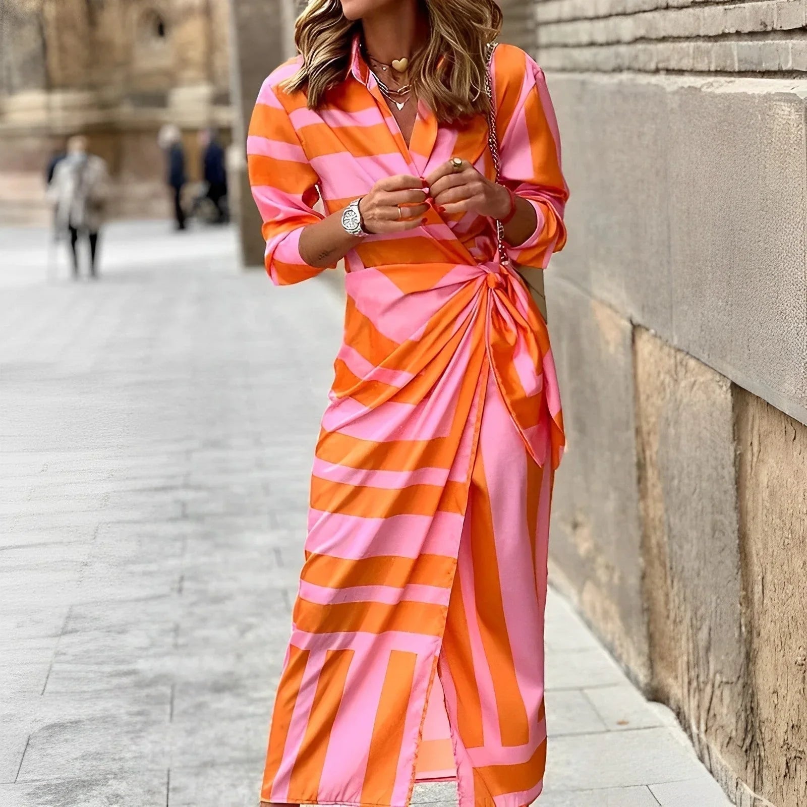 Velanora Vestito | Elegante Abito Avvolgente con Stampa