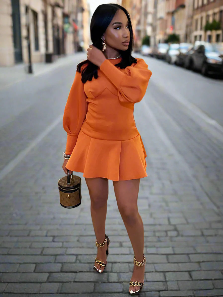 Lina | Vestito mini sagomato con maniche lunghe da donna | Arancione
