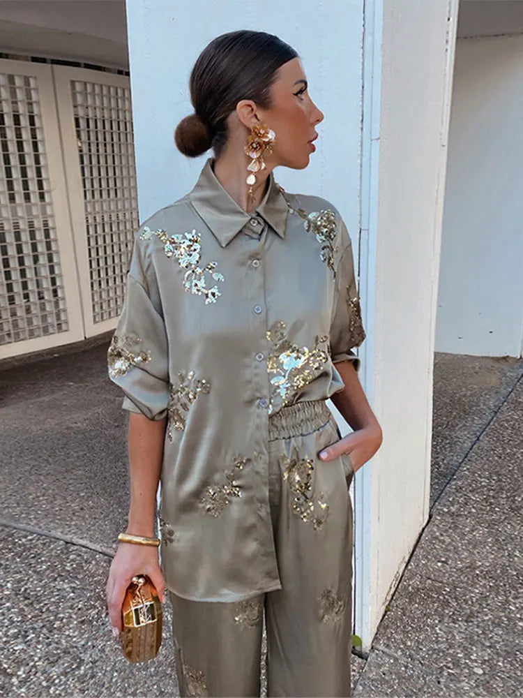 Zilveren Maan Luxe Broek en Blouse Set