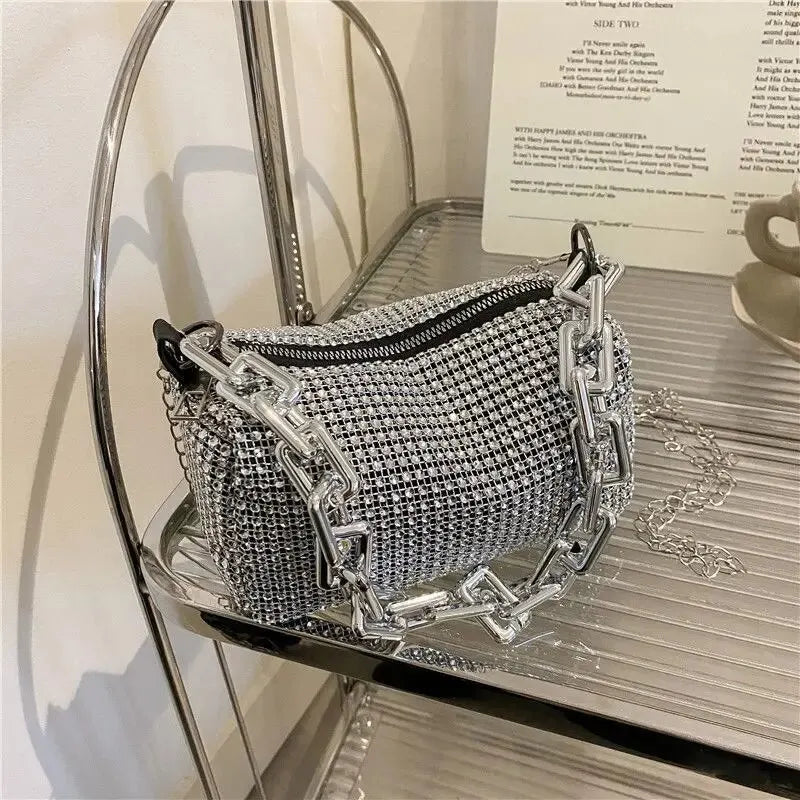 GlamourBliss Rhinestone Glitter Bucket Bag