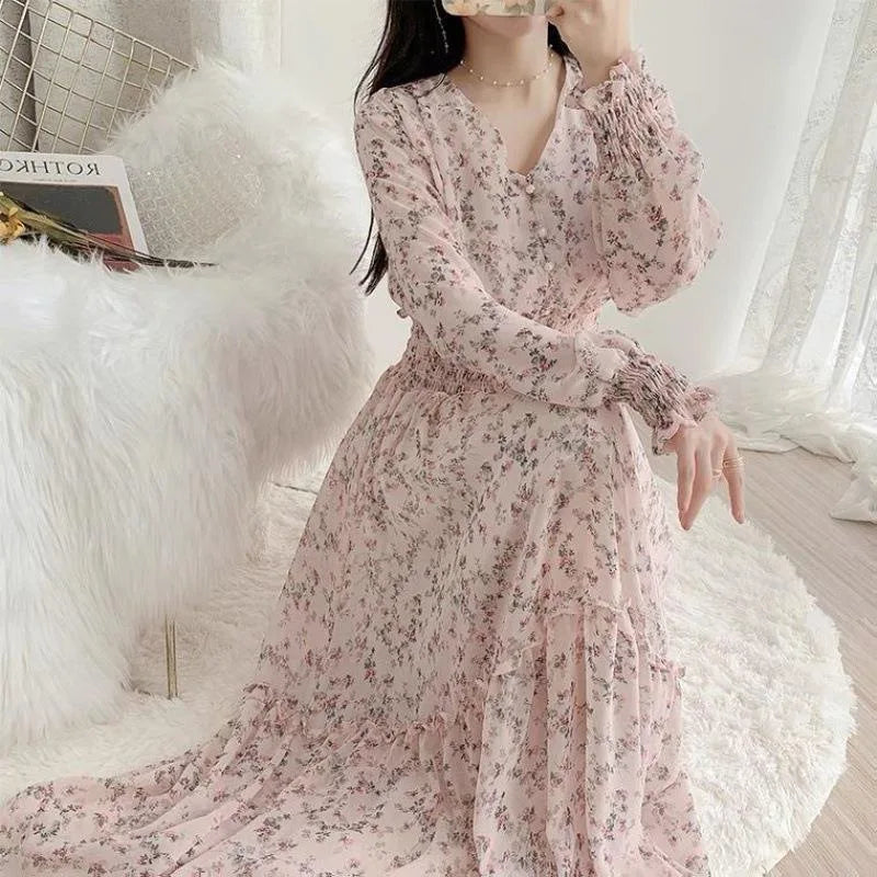 Abito in chiffon con volant Lumière Éclat