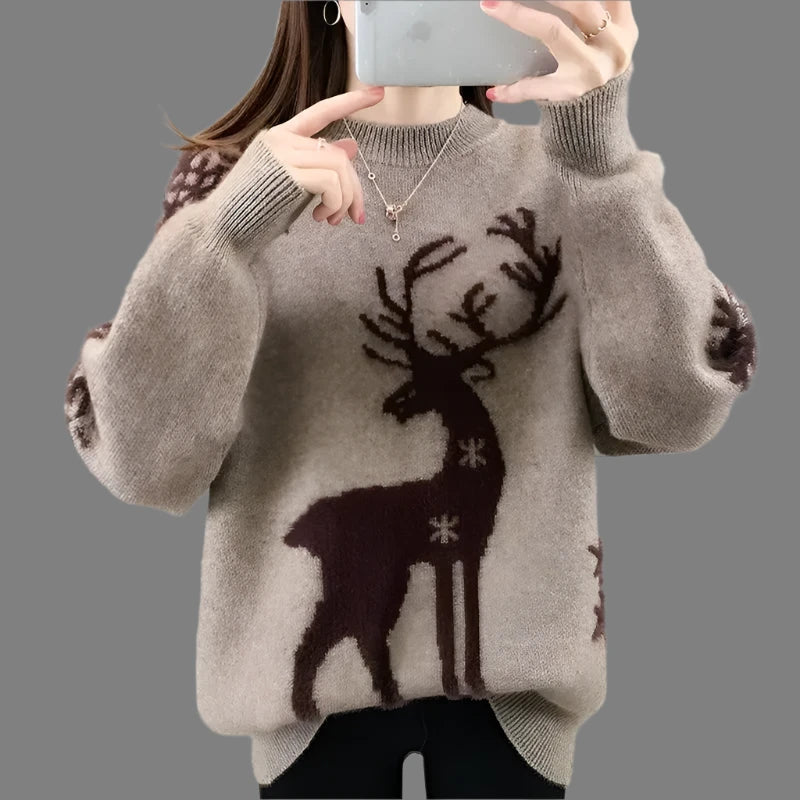 Feiertagsstrick | Locker Gestrickter Weihnachts-Pullover für Damen | Warm und Stilvoll