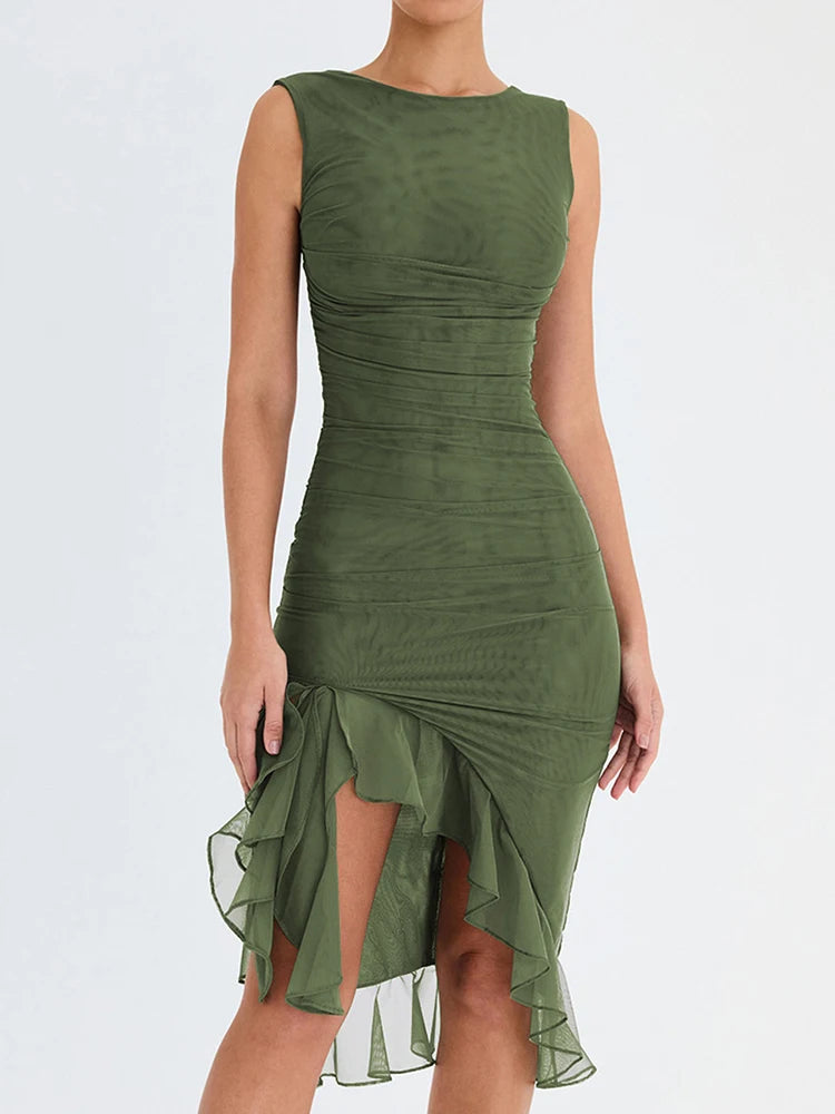 Abito Midi Celestial Charm con Ruches