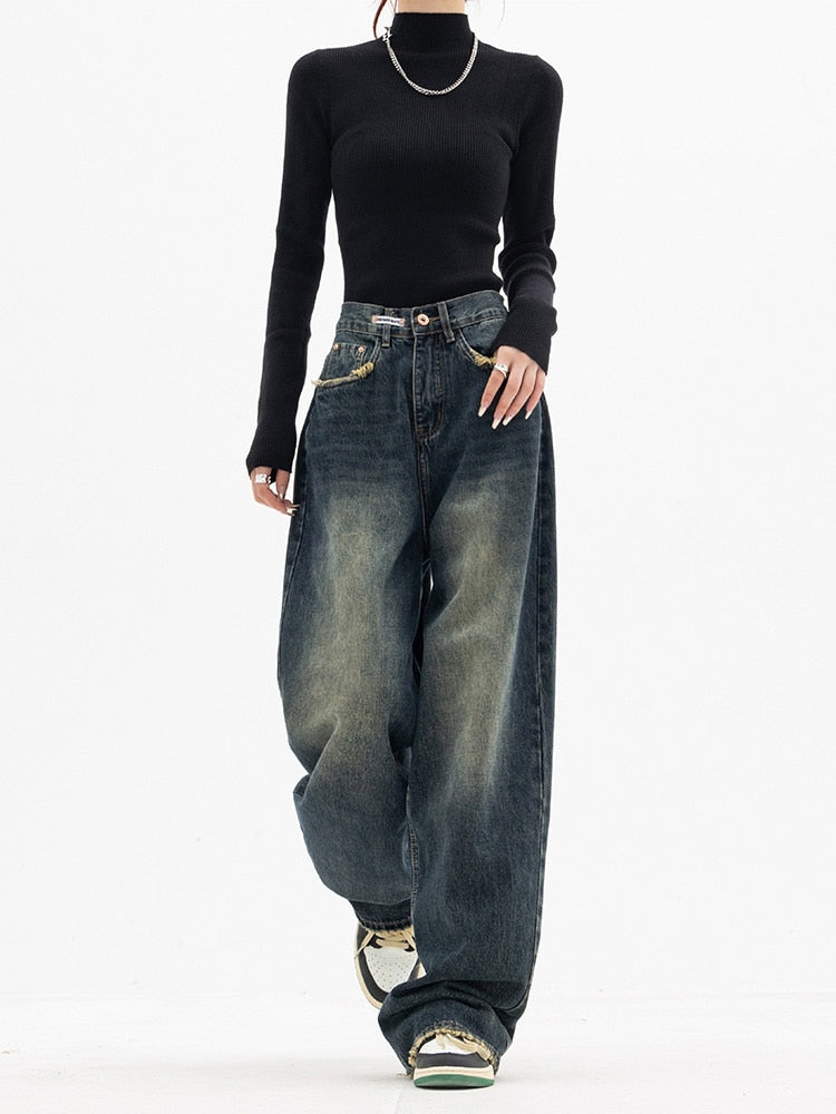 VELANORA- Y2K Jeans - Women's Vintage Streetwear Korean Baggy Jeans