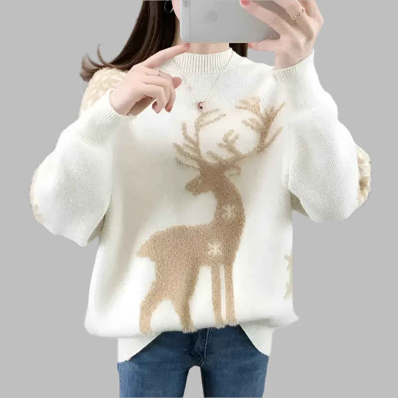 Feiertagsstrick | Locker Gestrickter Weihnachts-Pullover für Damen | Warm und Stilvoll