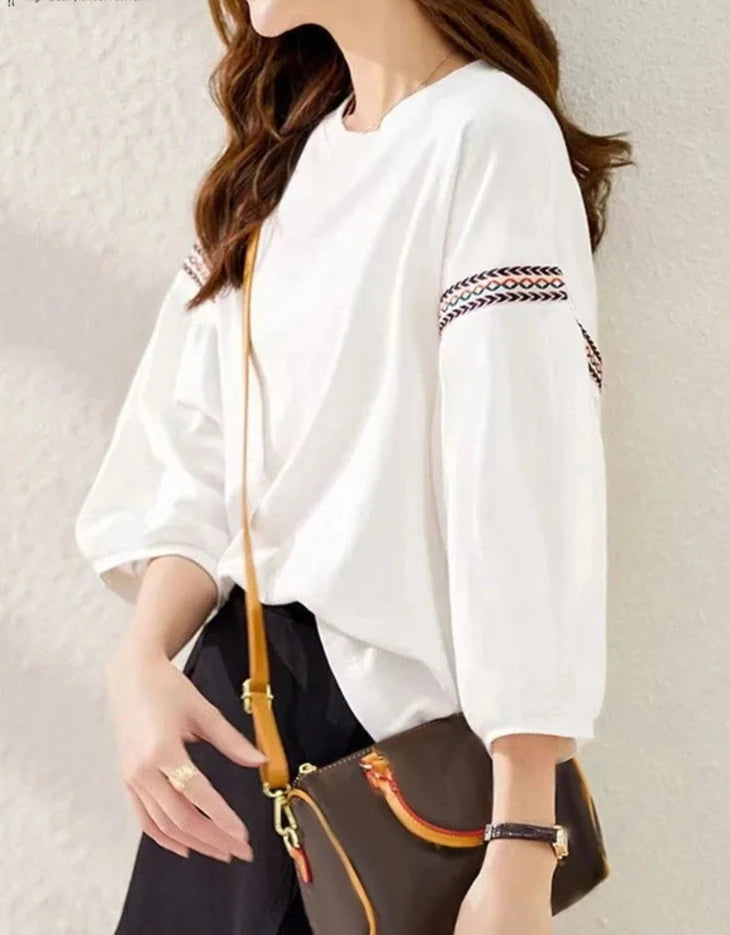 Fresca Chic Sommerbluse mit Webbing