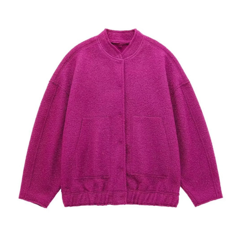 VELANORA- Oversized wool coat with round neck and buttons
