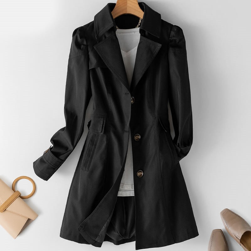 VELANORA - trench coat da donna con fila singola di bottoni - medio lungo
