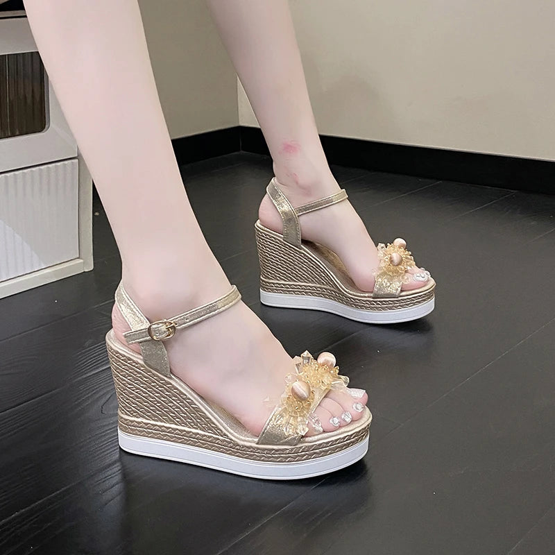Blikvanger Glitzer Keilabsatz Sandalen