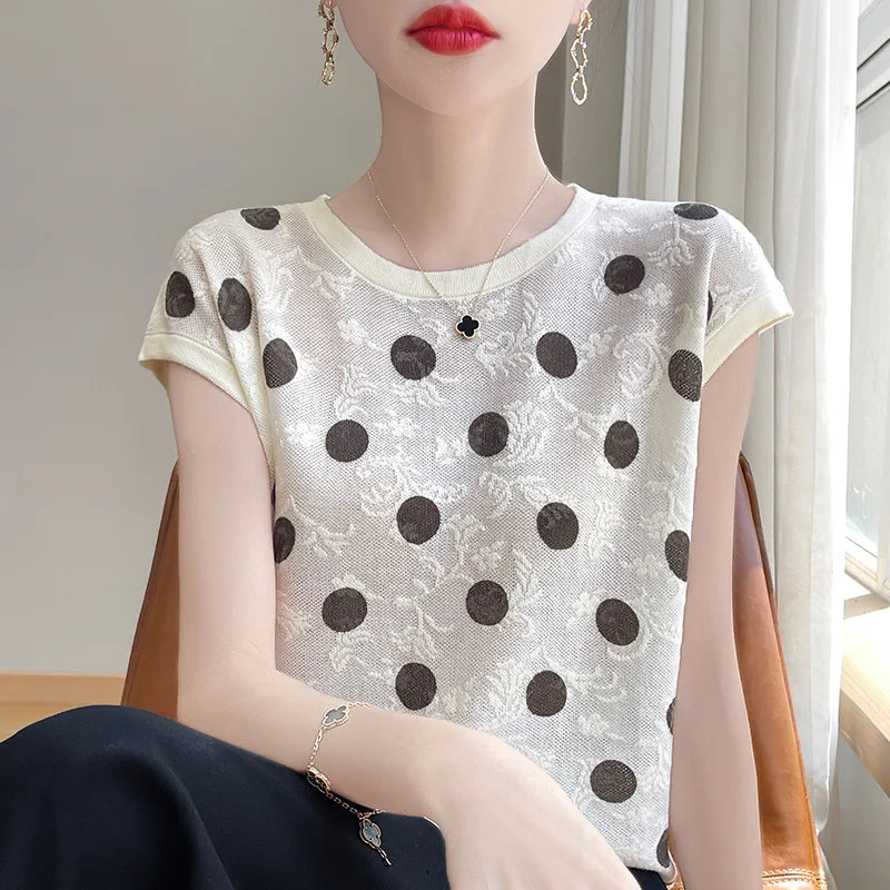 Mira Mode Sommerliche Polka-Dot-Bluse