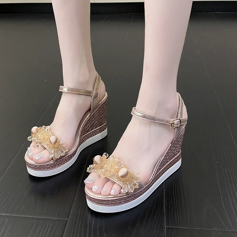 Blikvanger Glitzer Keilabsatz Sandalen