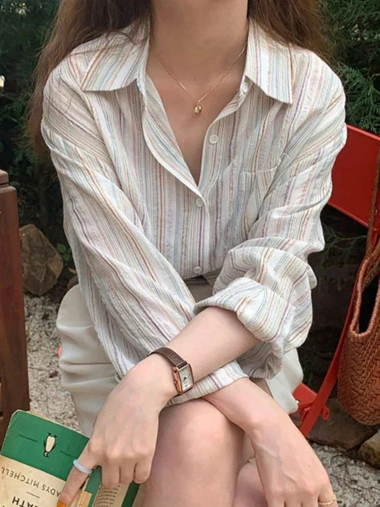 Leana | Oversized gestreiftes Hemd mit langen Ärmeln