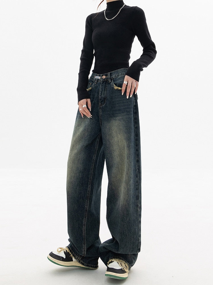 VELANORA- Y2K Jeans - Women's Vintage Streetwear Korean Baggy Jeans