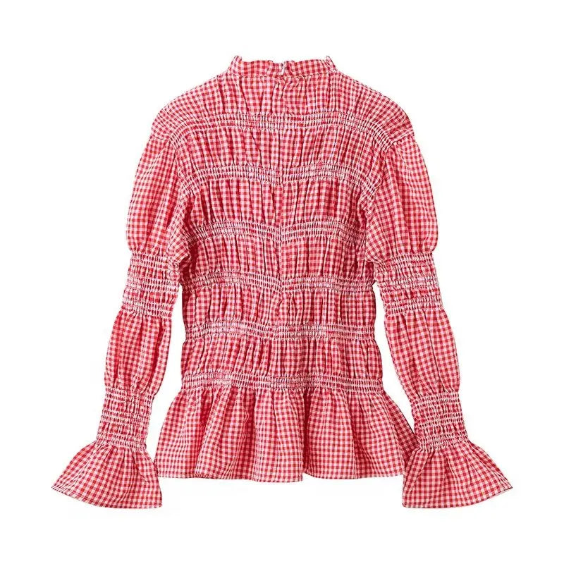 Sunspree Bluse mit Rüschen und Karomuster