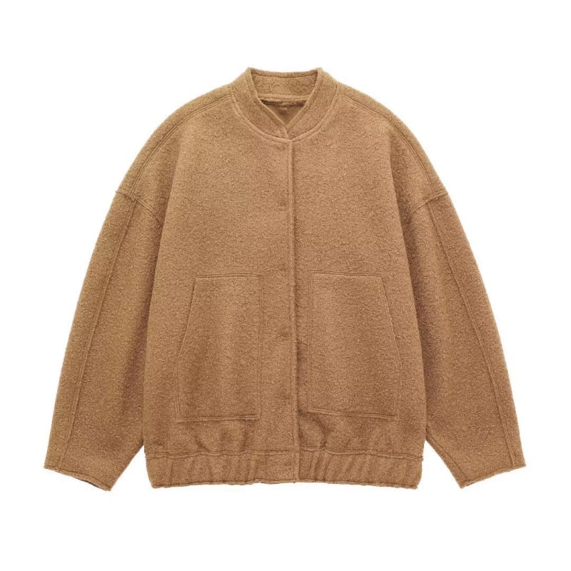 VELANORA- Oversized wool coat with round neck and buttons