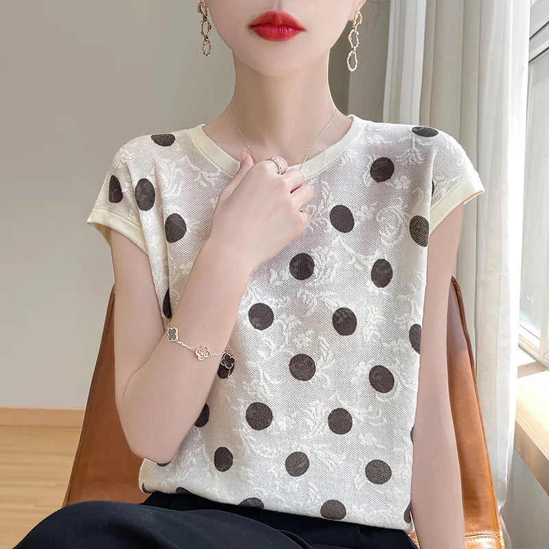 Mira Mode Sommerliche Polka-Dot-Bluse
