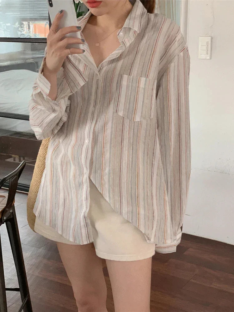 Leana | Camicia Oversize a Righe con Maniche Lunghe
