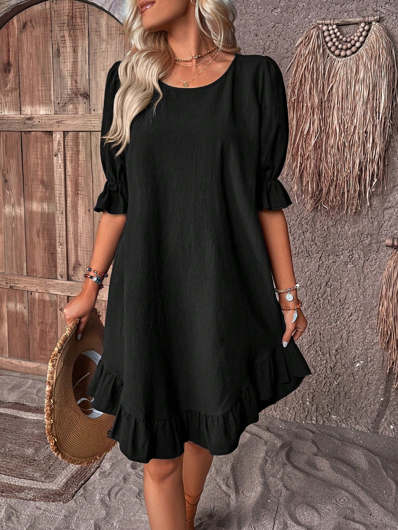VELANORA Elegantes Florel Kurzes Kleid