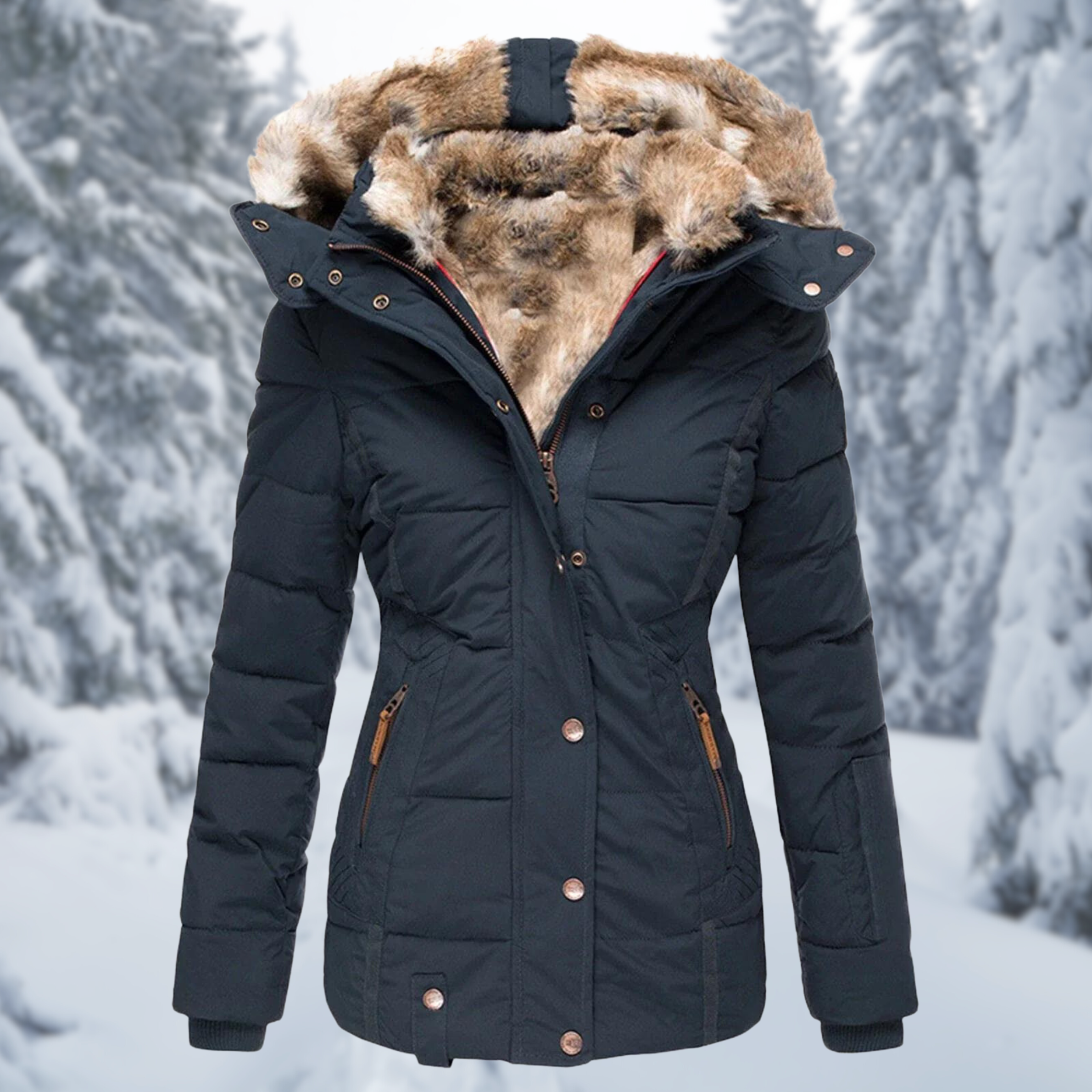 WinterLuxe | Giacca Invernale Elegante da Donna | Interno in Pelliccia Vegan, Extra Calda