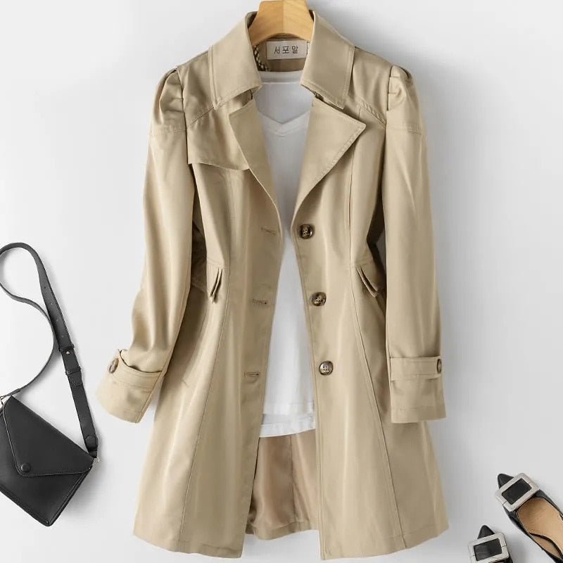 VELANORA - trench coat da donna con fila singola di bottoni - medio lungo