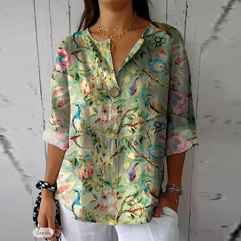 Sabine | Klassieke zomerblouse met lange mouwen van katoen