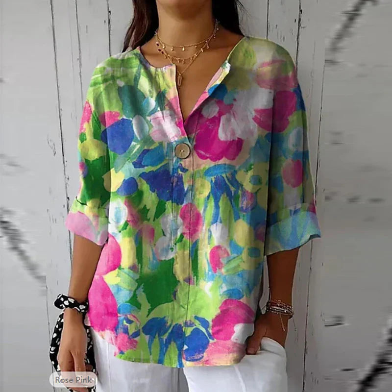 Sabine | Klassieke zomerblouse met lange mouwen van katoen
