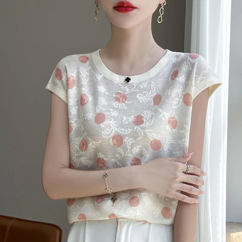 Mira Mode Sommerliche Polka-Dot-Bluse