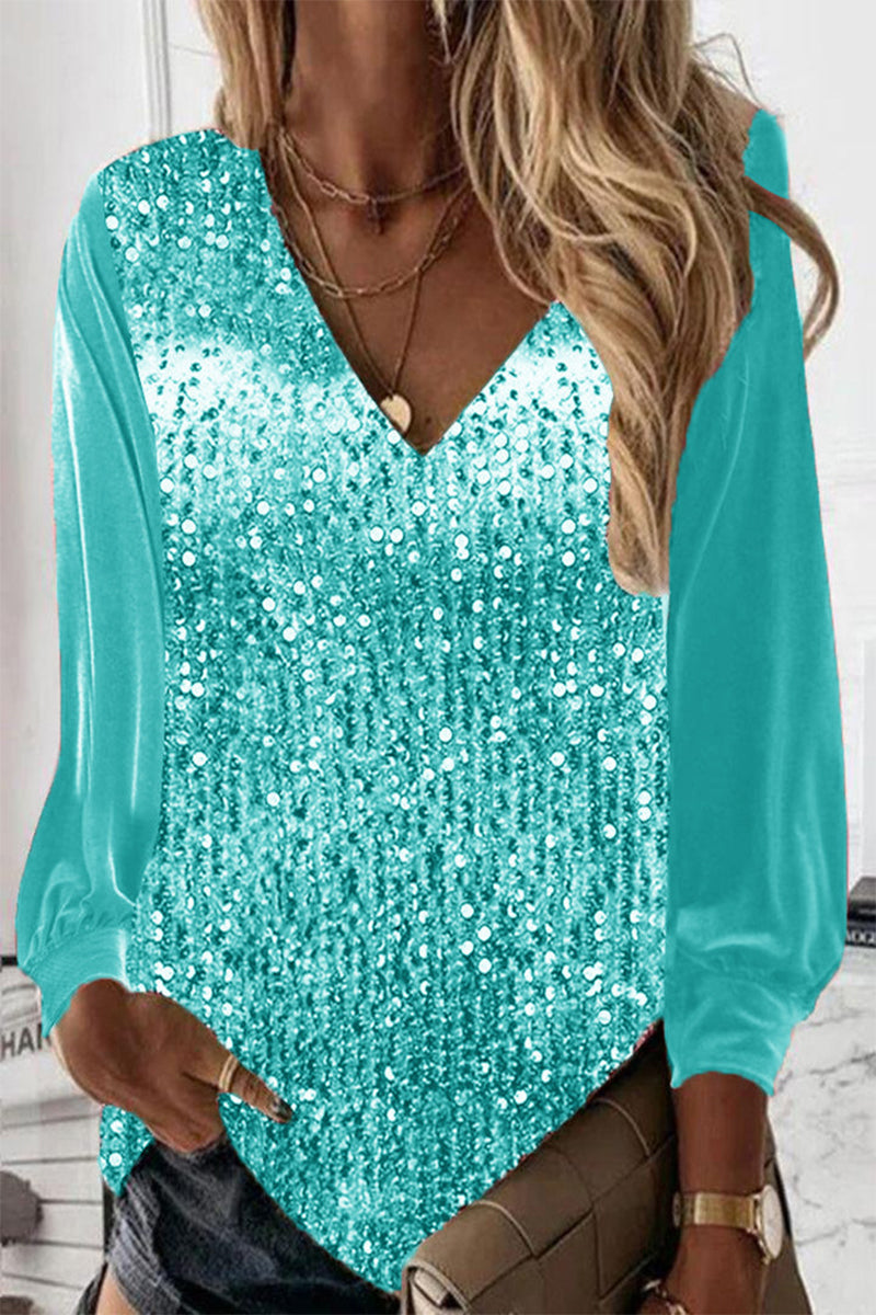Sara | Blouse met lange mouwen en V-hals en pailletten