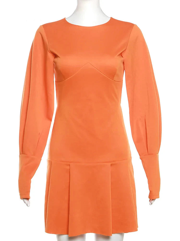 Lina | Vestito mini sagomato con maniche lunghe da donna | Arancione