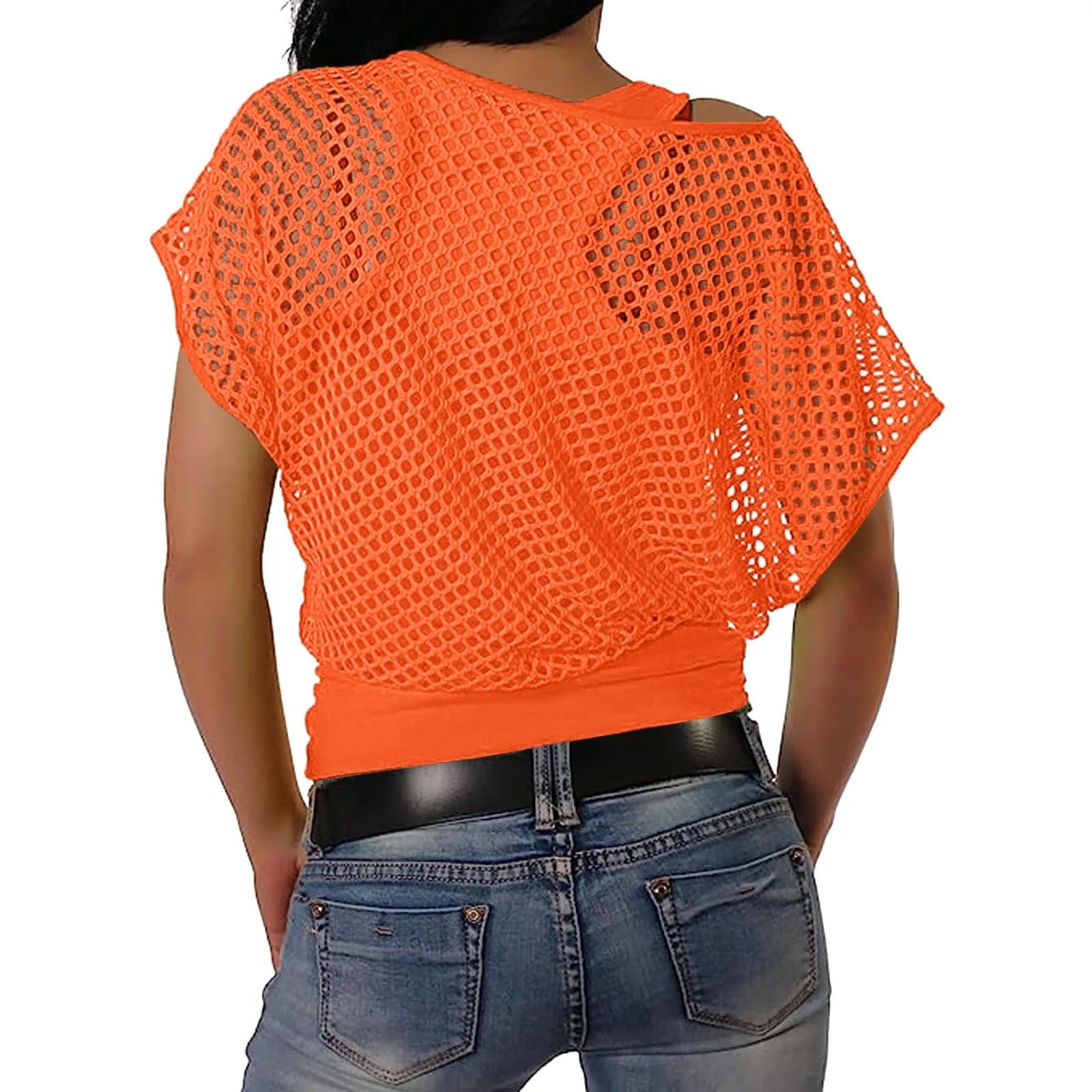 Lina | Maglietta a rete da donna con spalle scoperte | Arancione