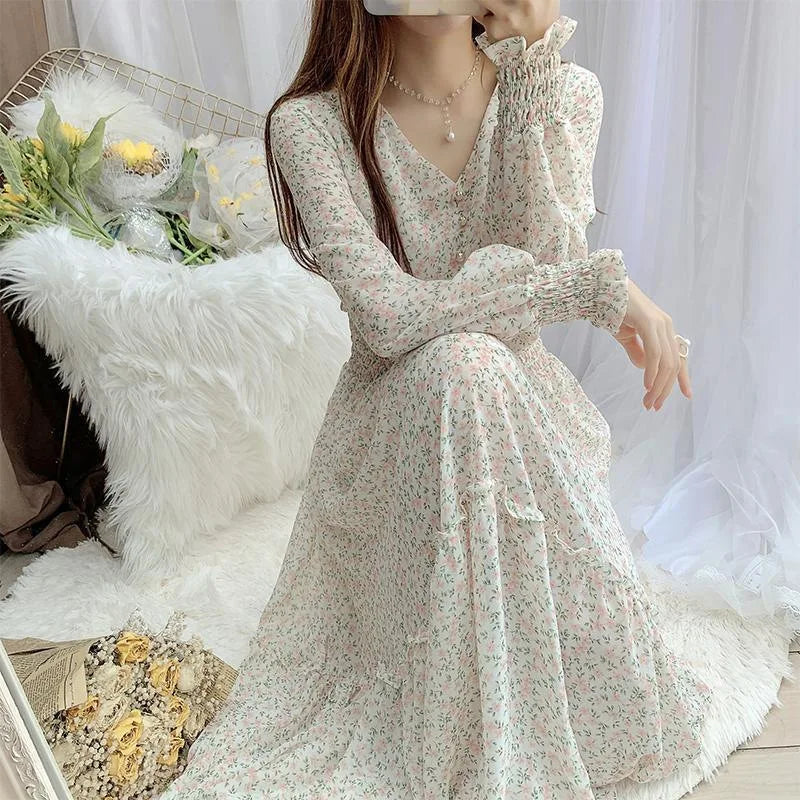 Abito in chiffon con volant Lumière Éclat
