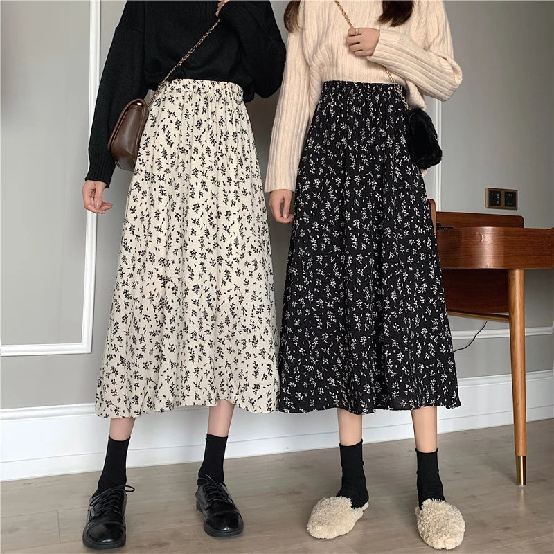 LunaVintage Gonna Midi con Stampa a Fiori