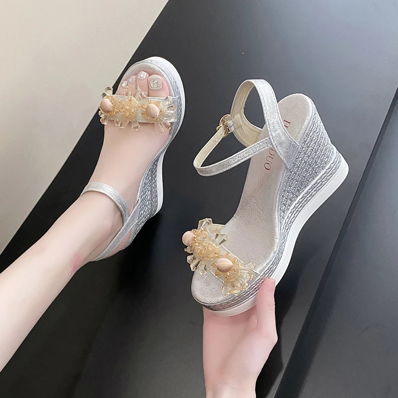 Blikvanger Glitzer Keilabsatz Sandalen