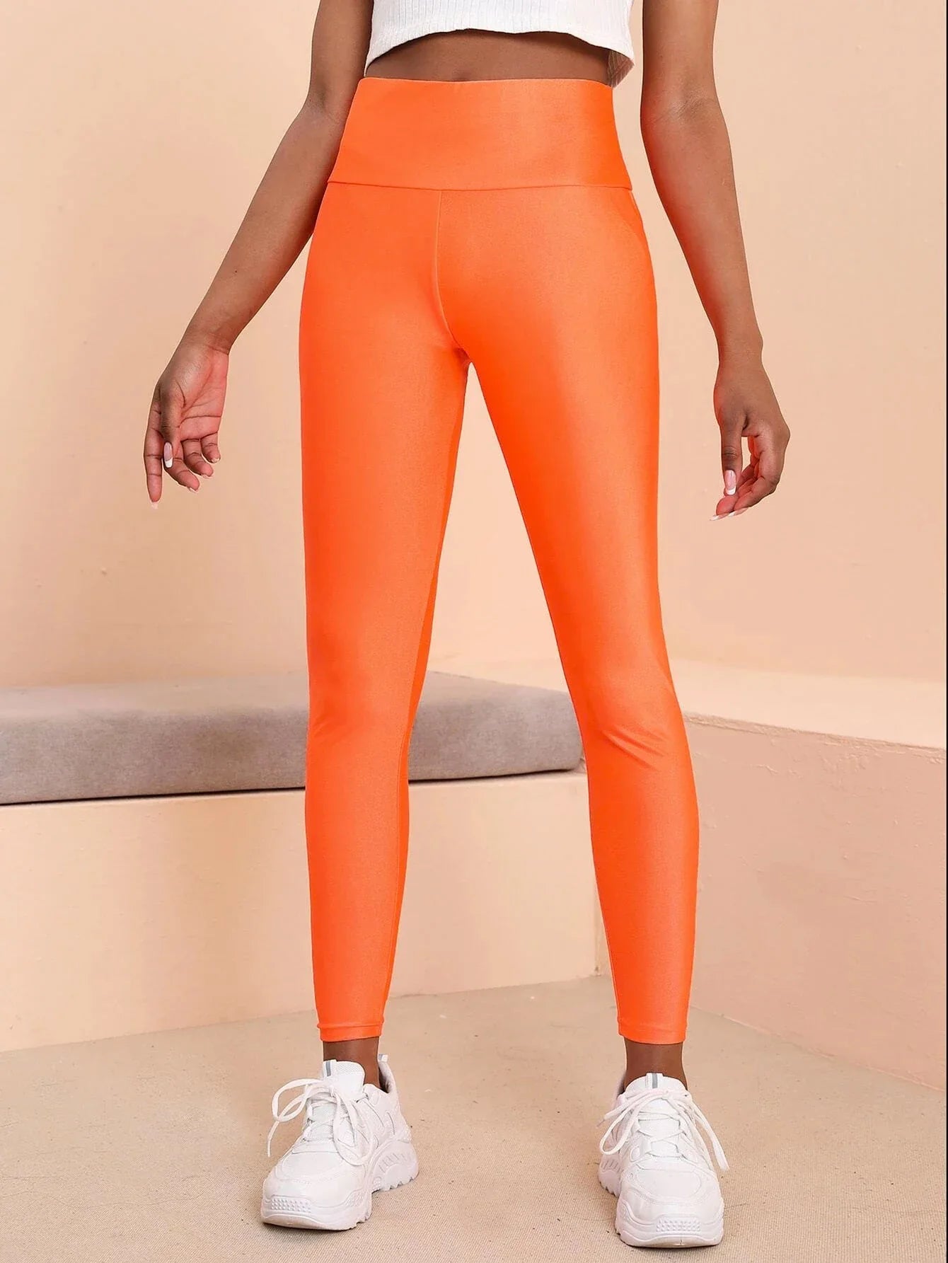 Rivana | Leggings lucidi a vita alta per donna | Arancione