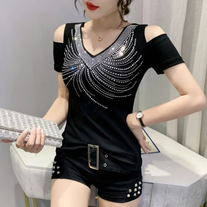 ChicElegance Black Off-Shoulder Top
