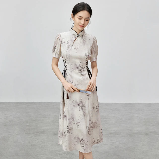 Eleganza Couture Geprinte Midi Qipao Zomerjurk