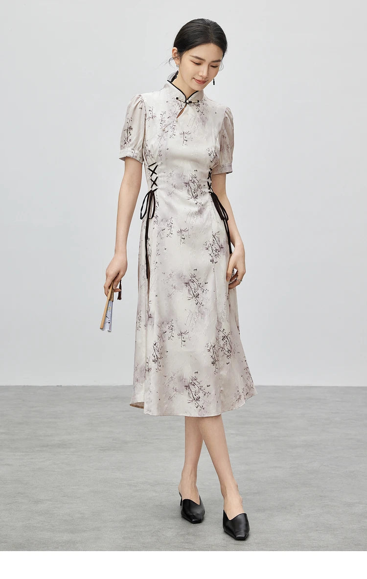 Eleganza Couture Geprinte Midi Qipao Zomerjurk