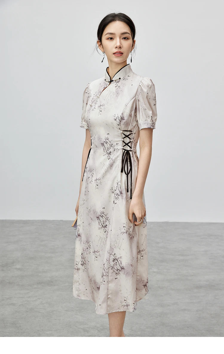 Eleganza Couture Geprinte Midi Qipao Zomerjurk